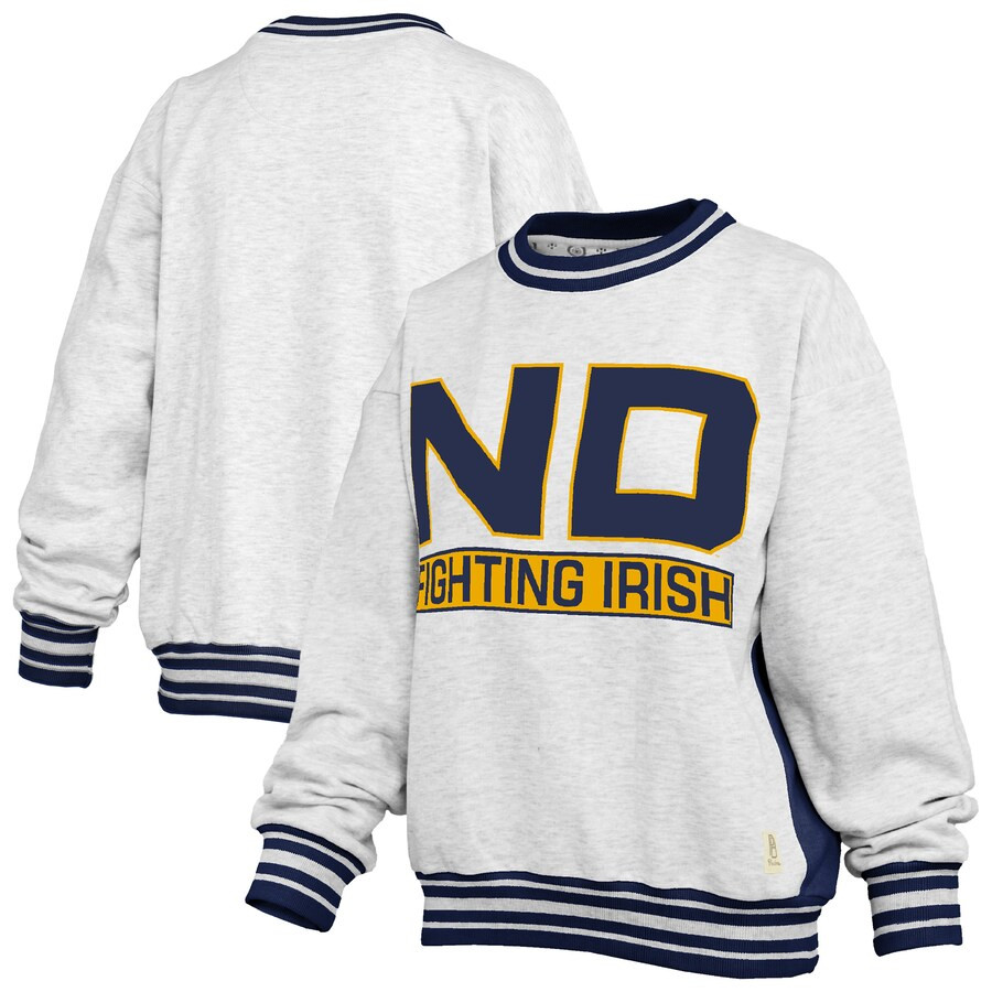 Notre Dame Fighting Irish Pressbox Women's Endzone Crewneck Sweatshirt - Heather Gray/Navy | Fanatics
