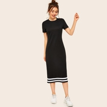 Contrast Striped T-shirt Midi Dress | SHEIN