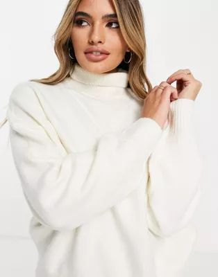 ASOS DESIGN jumper with high neck and volume sleeve in cream | ASOS (Global)