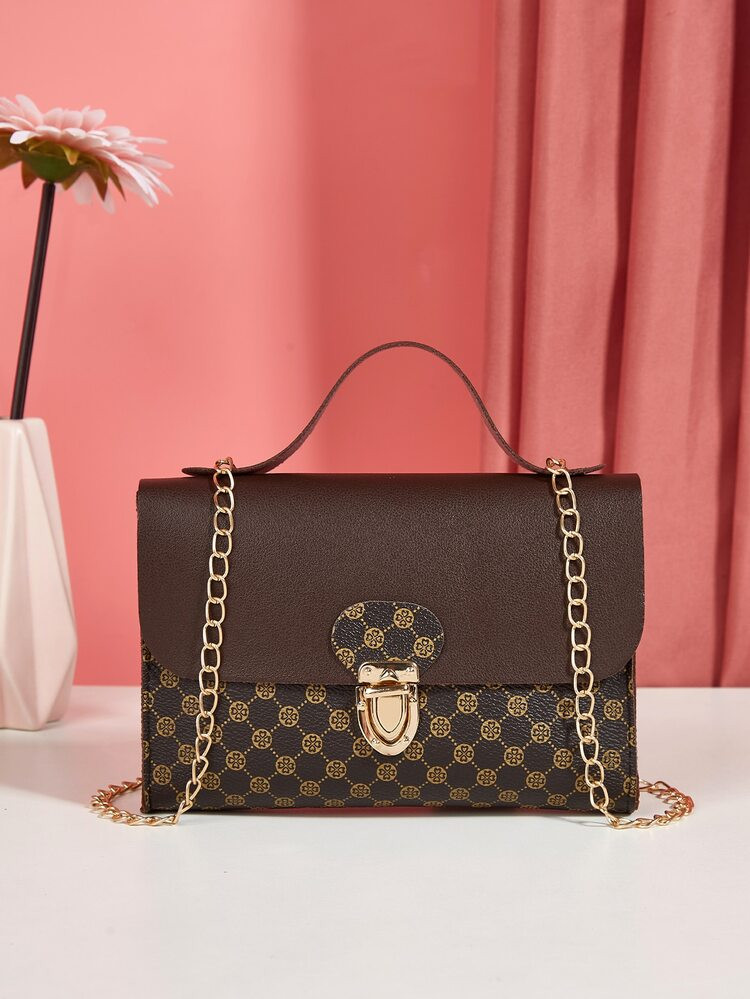 Geometric Graphic Push Lock Chain Bag | SHEIN