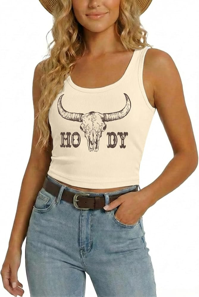 YHHR Women's Cowgirl Country Concert Sleeveless Cropped Tank Top Summer Casual Cowboy Shirt Weste... | Amazon (US)