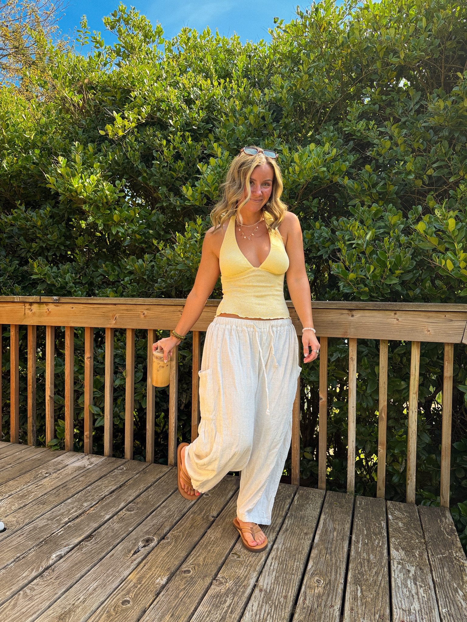 Casual Sunny Day Outfit 🌞 Perfect for the beach too! 
I loveee these pants and wear them everywhere. 
Top: S 
Pants: S 

#LTKootd #LTKSeasonal