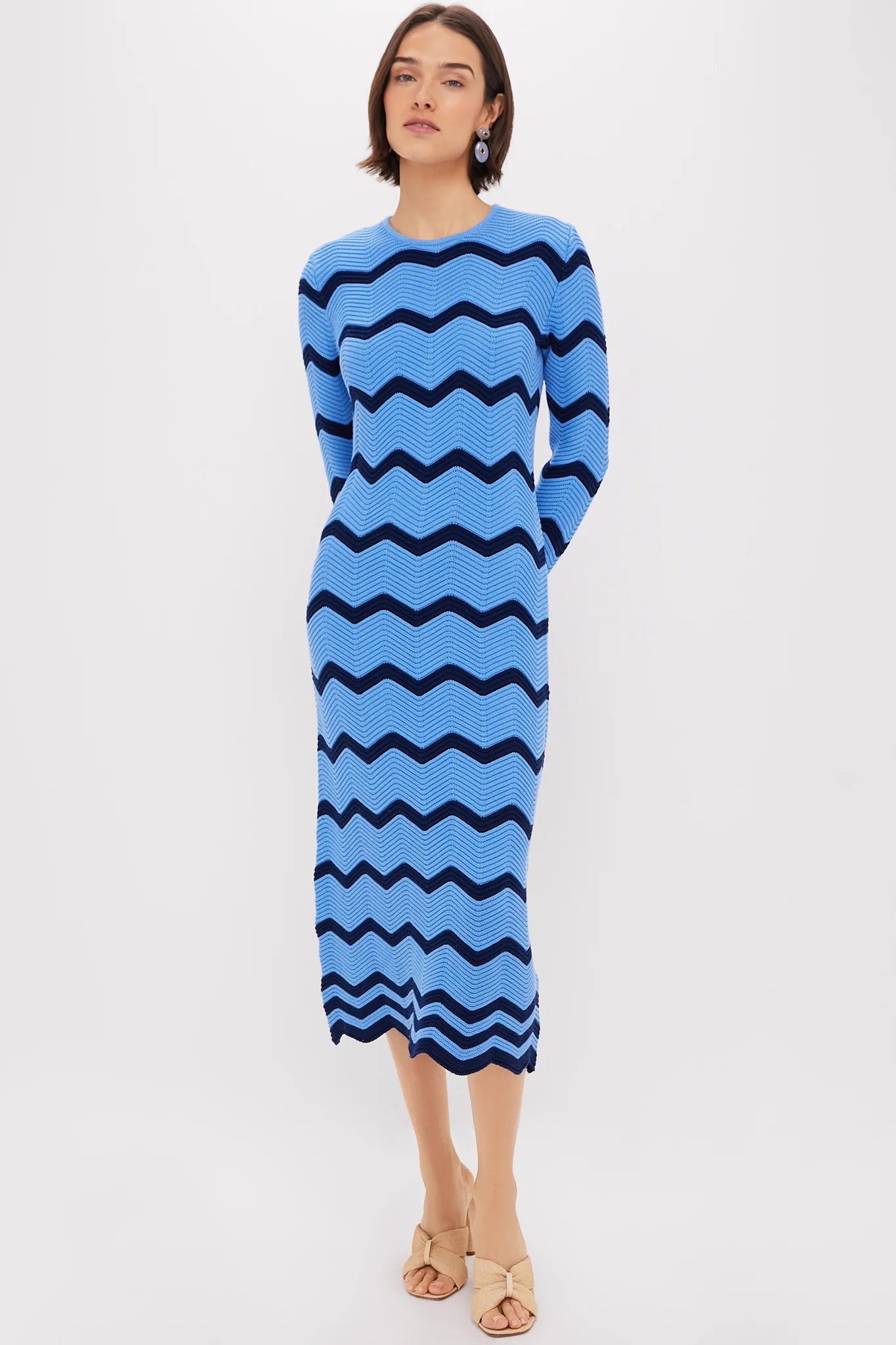 Cornflower Blue & Navy Zig-Zag Stripe Callan Knit Midi Dress | Tuckernuck (US)
