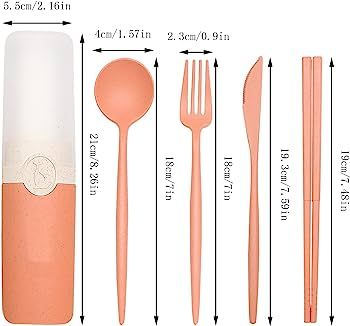 Wheat Straw Cutlery, 4 Set Portable Cutlery Set Reusable Spoon Fork Chopsticks Tableware Set for ... | Amazon (US)