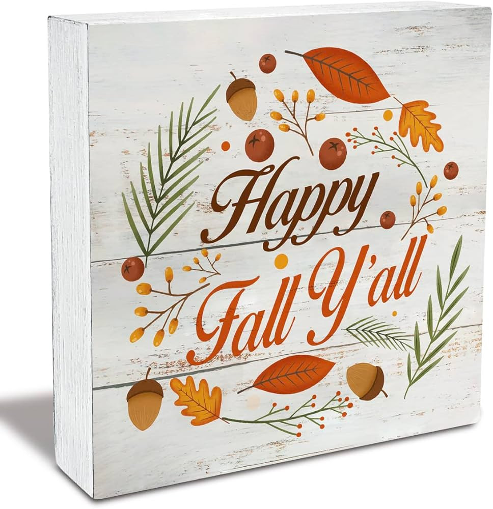 Rustic Happy Fall Y'all Wood Box Sign Fall Autumn Wooden Box Sign Halloween Sign Farmhouse Home D... | Amazon (US)
