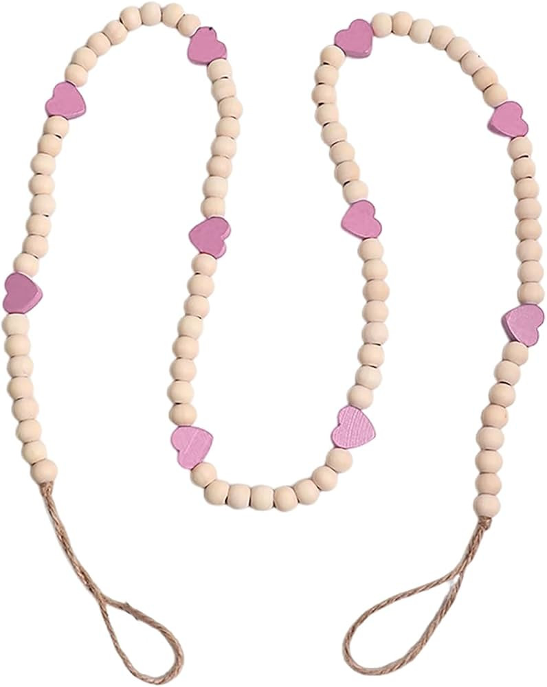 Valentines Day Decor, Red Pink Heart Wooden Bead Garland for Tiered Tray Hanging Banner for Home ... | Amazon (US)