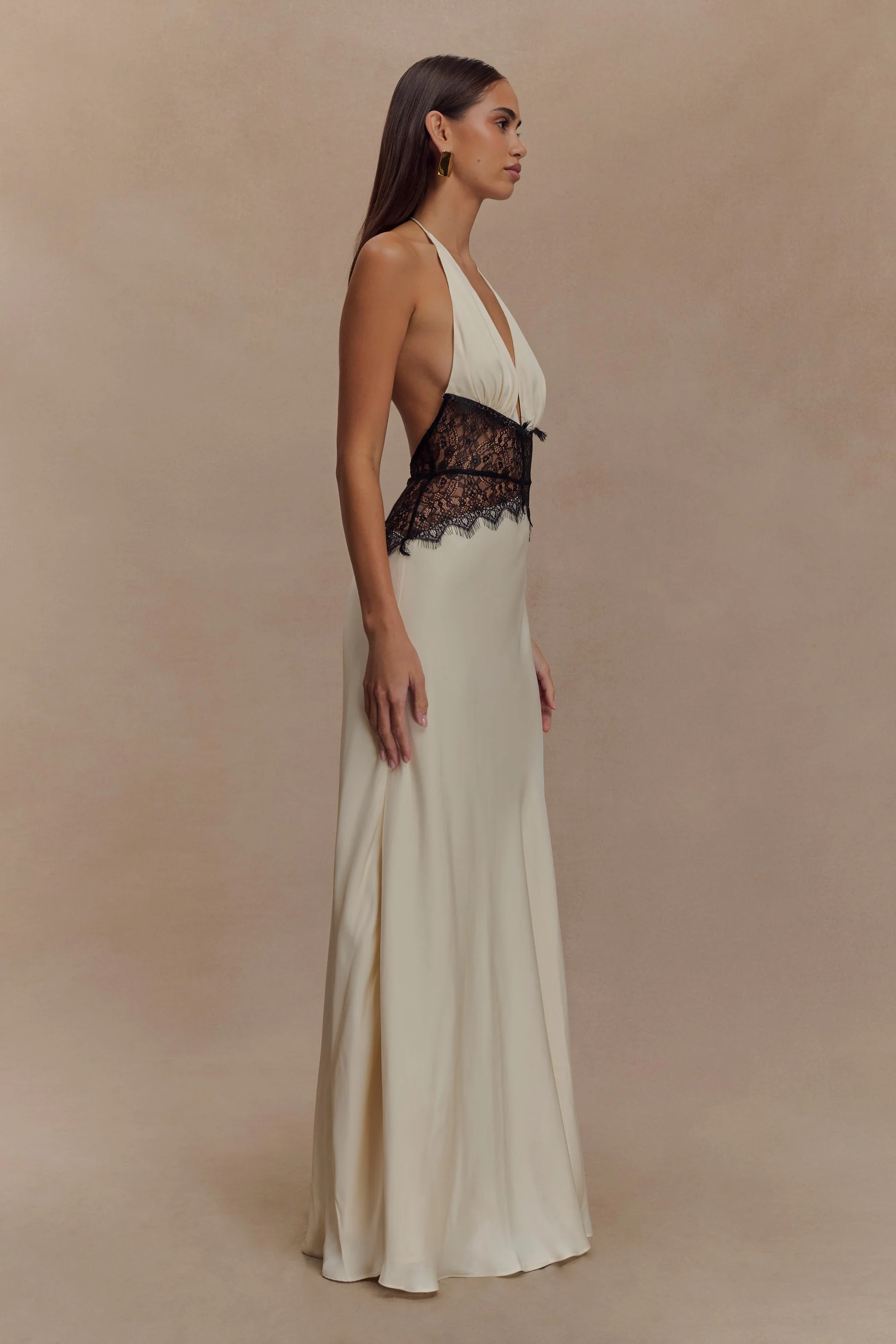 Dinah Lace And Satin Maxi Dress - Black/Ivory | Meshki UK