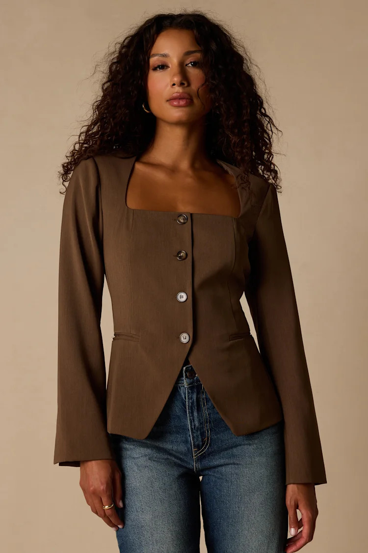 Myanna Brown Long Sleeve Blazer Top | Lulus