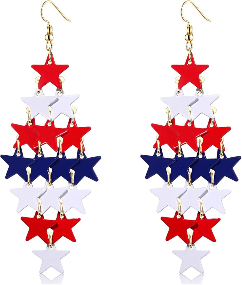 American Flag Earrings Beaded 4th of July Patriotic Earrings for Women Handmade USA Windmill Star... | Amazon (US)
