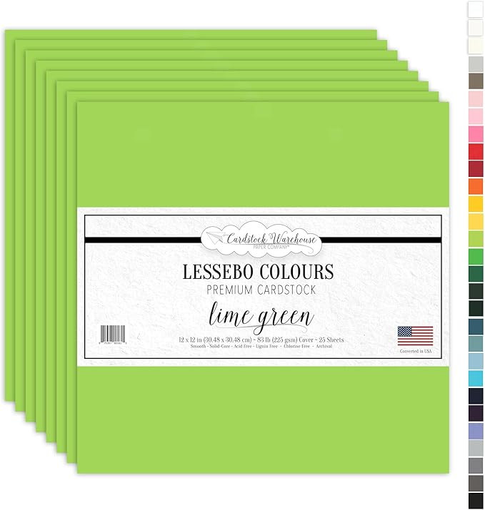 Cardstock Warehouse Lessebo Lime Green Cardstock Paper – 25 Sheets, 12 x 12" - 83 lb. / 225 GSM... | Amazon (US)