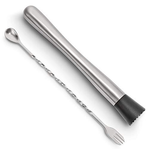 Hiware 10 Inch Stainless Steel Cocktail Muddler and Mixing Spoon Home Bar Tool Set - Create Delicious Mojitos and Other Fruit Based Drinks | Amazon (US)