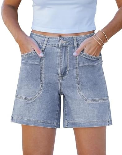 luvamia Jean Shorts for Women Trendy Mid Rise Casual Summer Jorts Distressed Cut Off Stretchy Den... | Amazon (US)