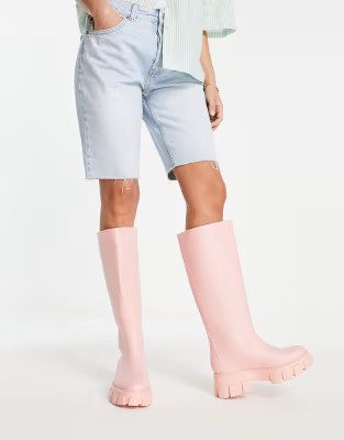 ASOS DESIGN Gracie chunky knee high gumboots in pink | ASOS | ASOS (Global)