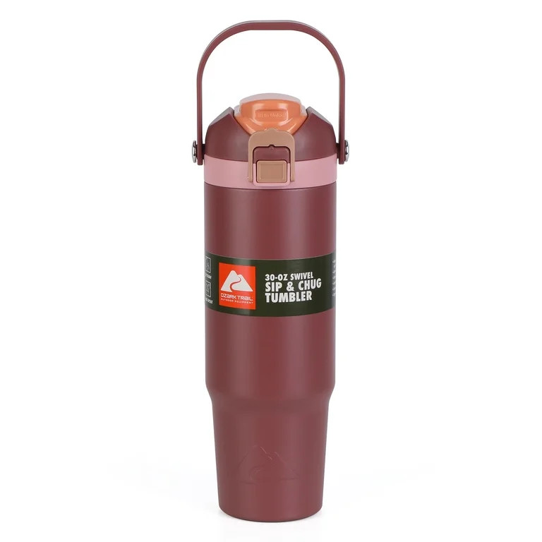 Ozark Trail 30oz Vacuum-Insulated Stainless Steel Dual Lid Insulated Tumbler, Double Wall Vacuum ... | Walmart (US)
