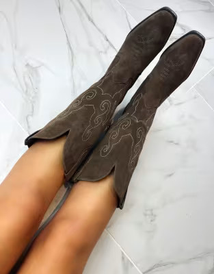 DIA STUDIOS Cowboy Boots in dark brown real suede | ASOS (Global)