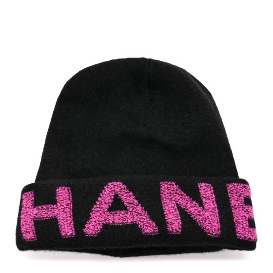 Cashmere Logo Beanie Hat Black Fuchsia | FASHIONPHILE (US)