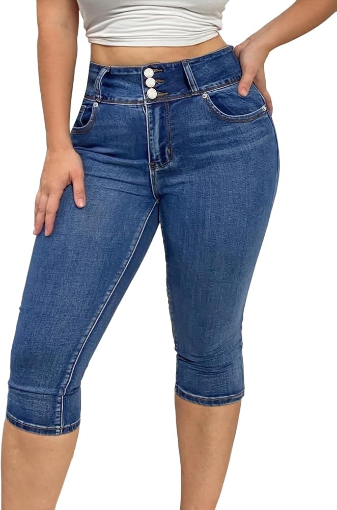 Flamingals Butt Lifting Mid Waist Skinny Jeans for Women Stretchy Fall Trendy Pull On Denim Capri... | Amazon (US)