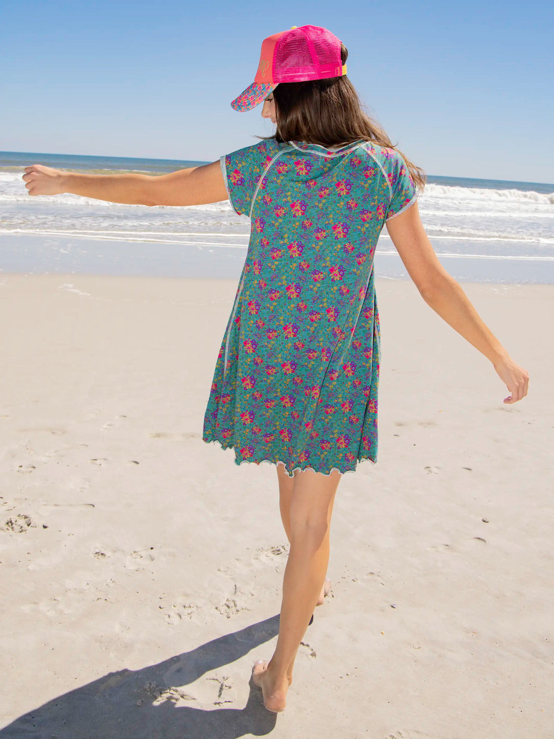 Lily Knit Cotton Tee Dress - Turquoise Floral Medallions | Natural Life