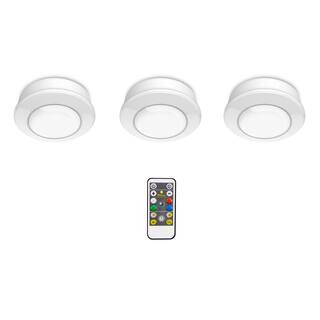 Defiant Remote Control 3.11 in. LED White Color Changing Puck Light (3-Pack) H-86RF-RGB-3PK - The... | The Home Depot