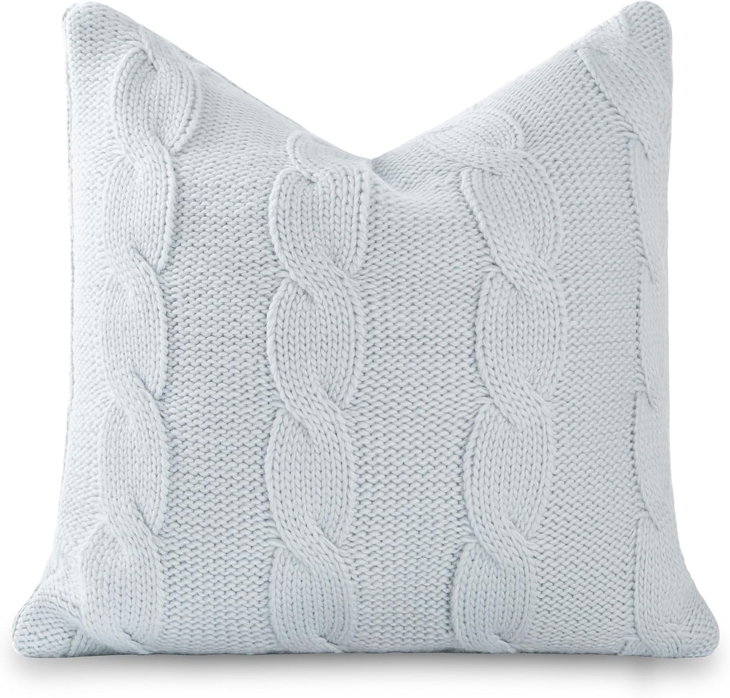 Hofdeco Premium Merino Wool Cable Knit Throw Pillow Cover, 22x22, Blue | Amazon (US)