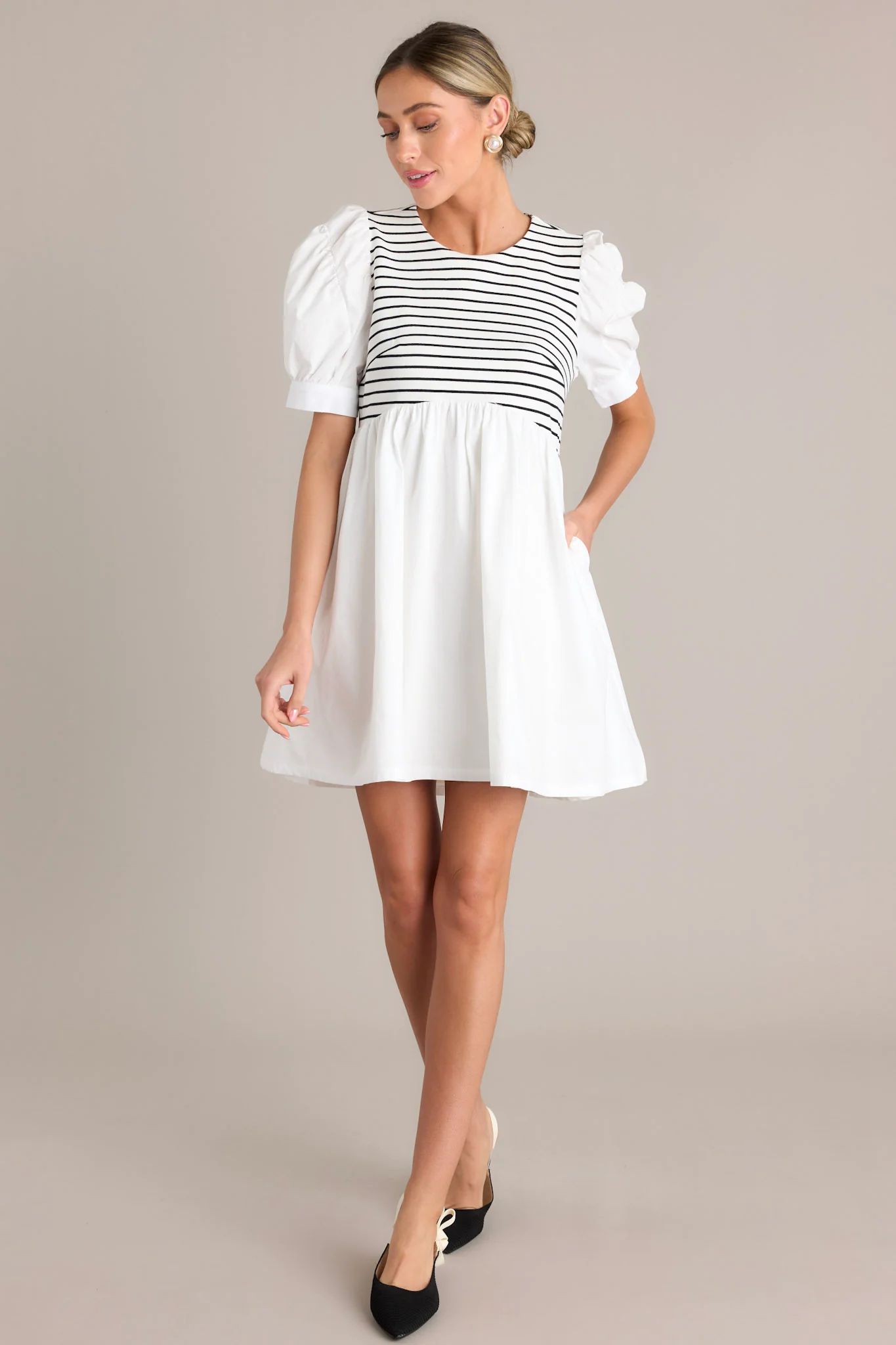 Urban Streak Black Stripe Mini Dress | Red Dress