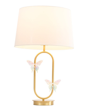 24in Glass Butterflies And Metal Table Lamp | TJ Maxx