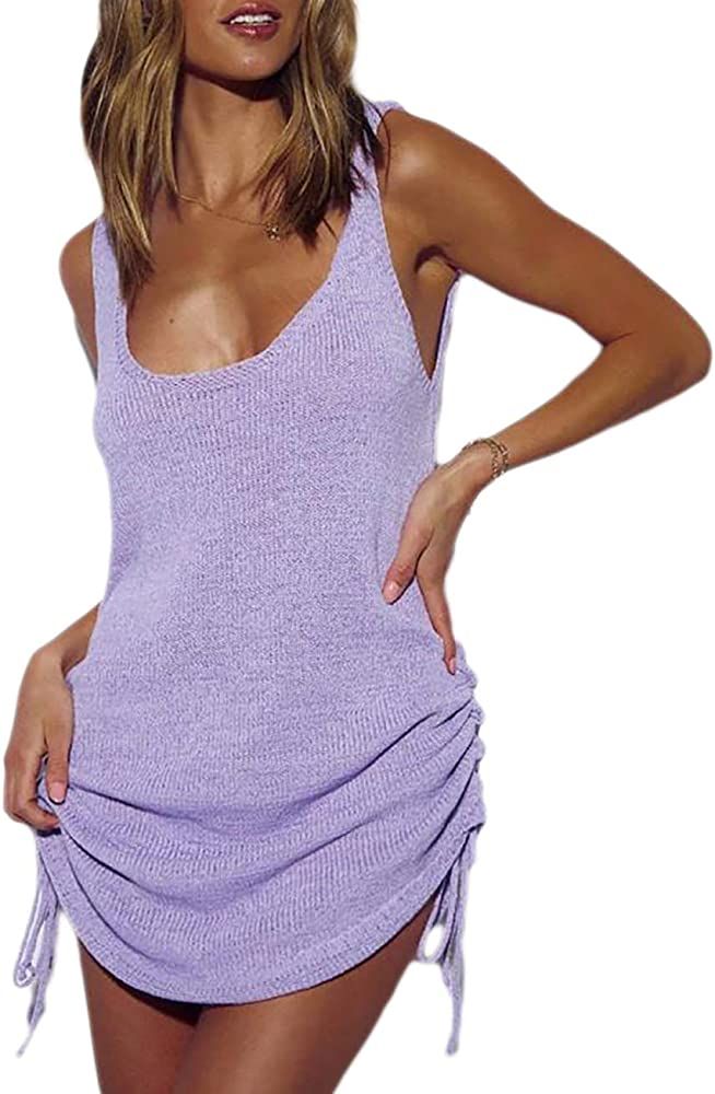 Bsubseach Women Crochet Backless Bikini Bathing Suit Cover Ups Summer Scoop Neck Knitted Beach Ta... | Amazon (US)