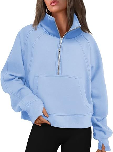 Trendy Queen Womens Half Zip Cropped Pullover Sweatshirts Fleece Quarter Zipper Hoodies Winter Cloth | Amazon (US)
