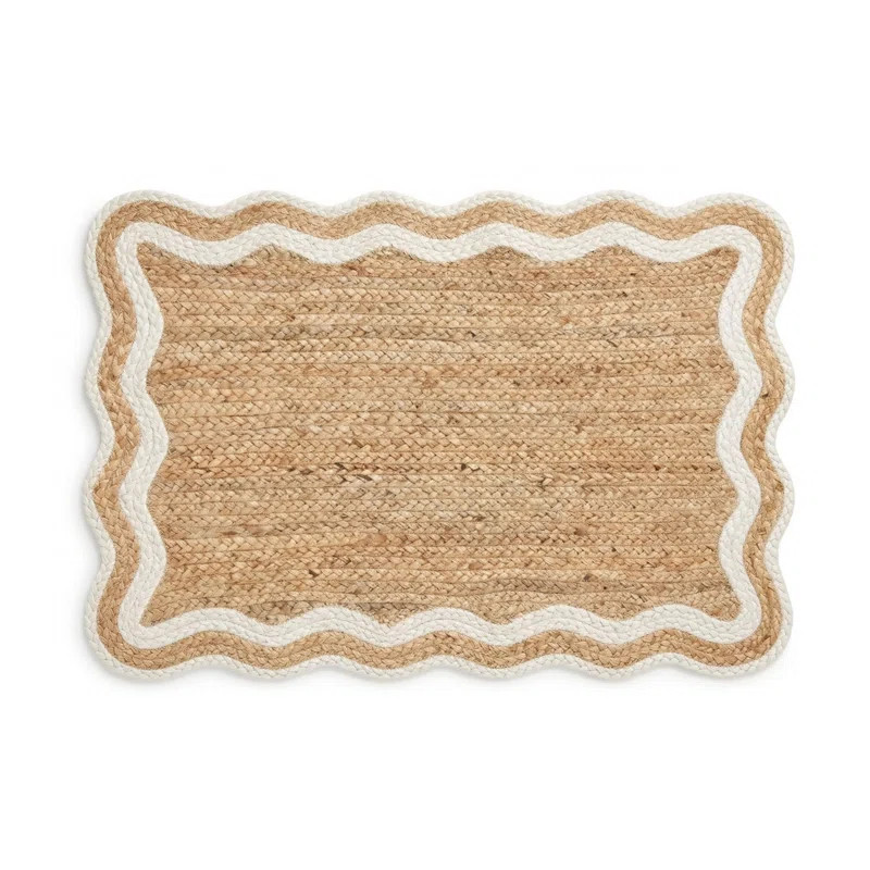 Ayanne Hand-Braided Scalloped Jute Ivory Indoor Area Rug with Non-skid Backing | Wayfair North America
