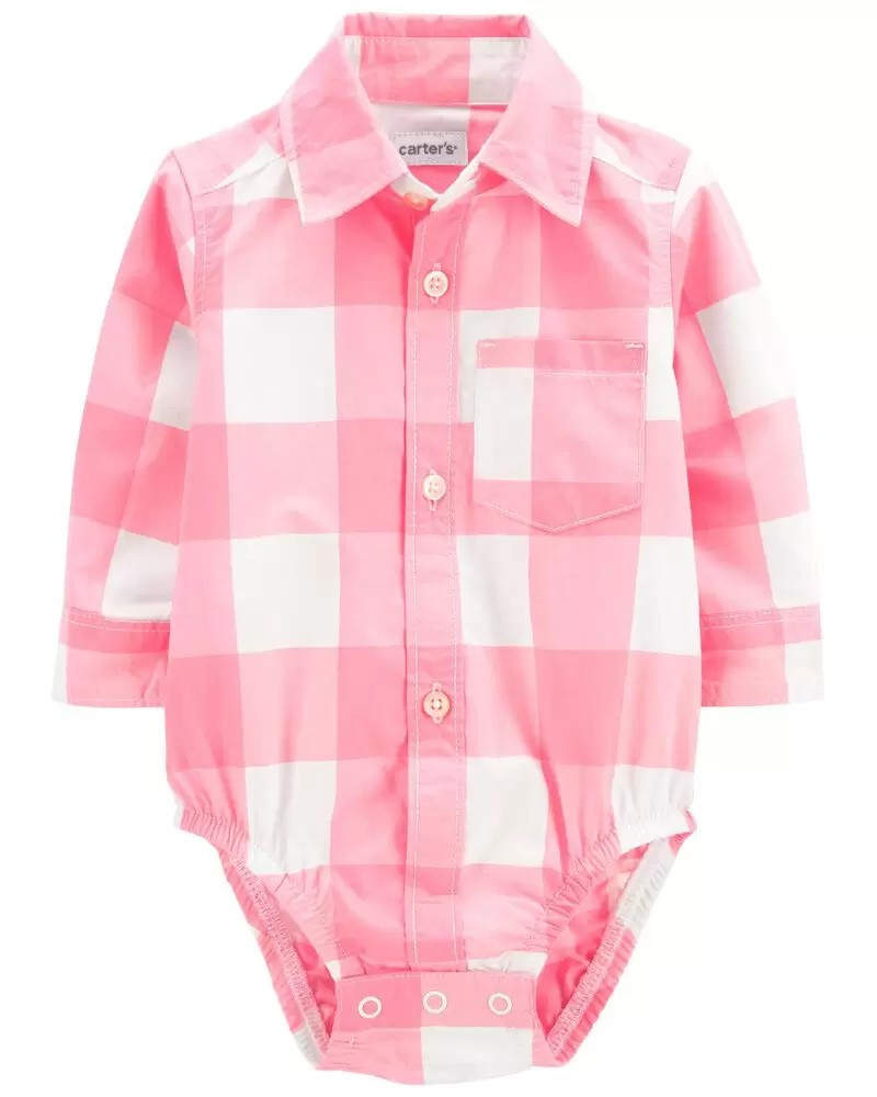 Gingham Button-Front Poplin Bodysuit | Carter's