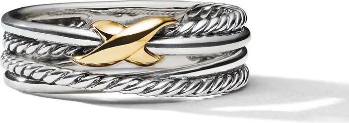 X Crossover Band Ring in Sterling Silver with 18K Yellow Gold, 6mm | Nordstrom