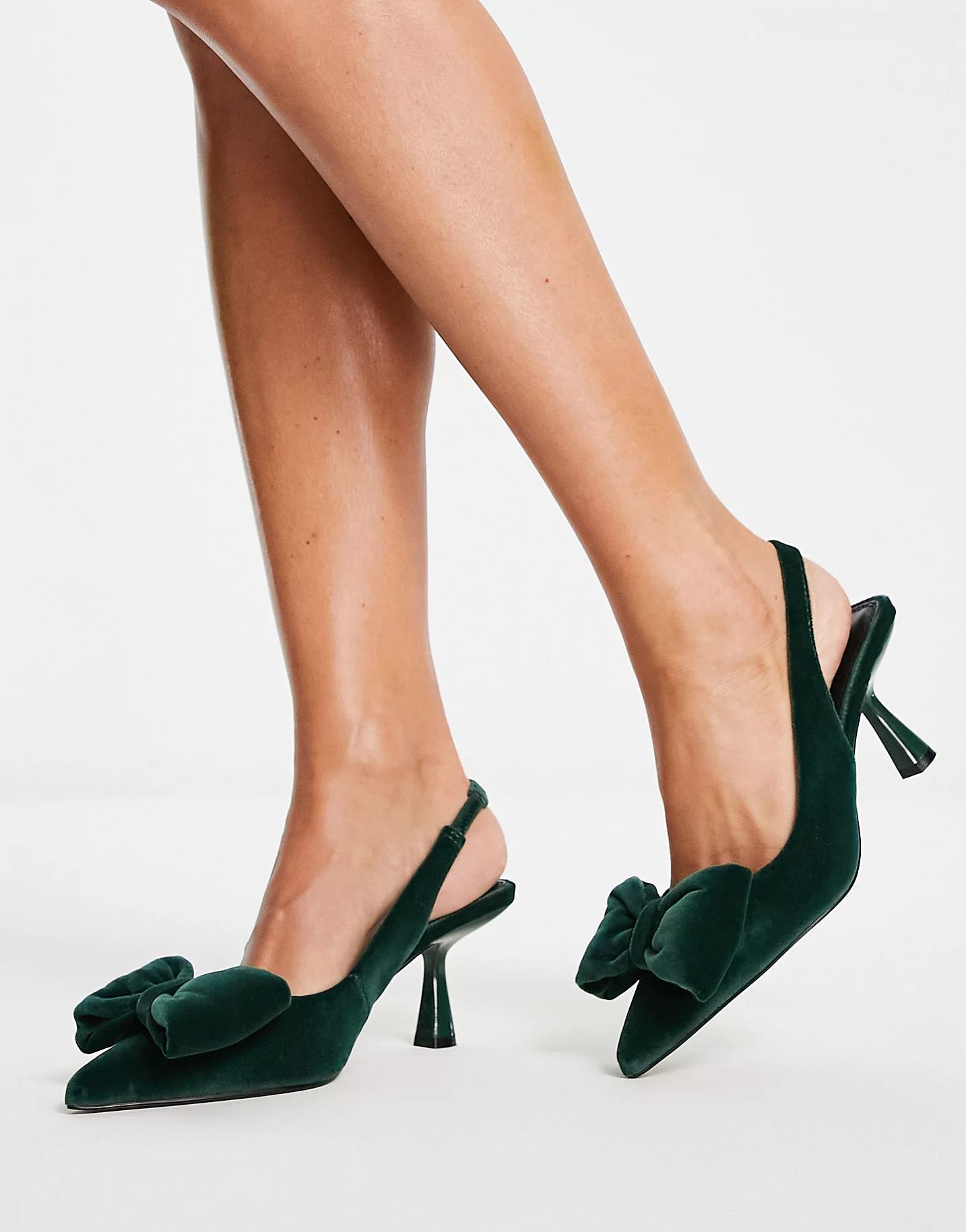 ASOS DESIGN Scarlett bow detail mid heeled shoes in green | ASOS (Global)