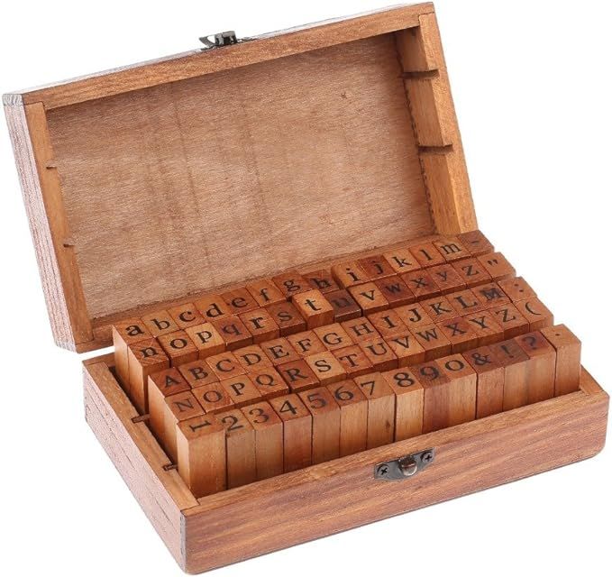 70 pcs Vintage DIY Number and Alphabet Letter Wood Rubber Stamps Set with Wooden Box | Amazon (US)