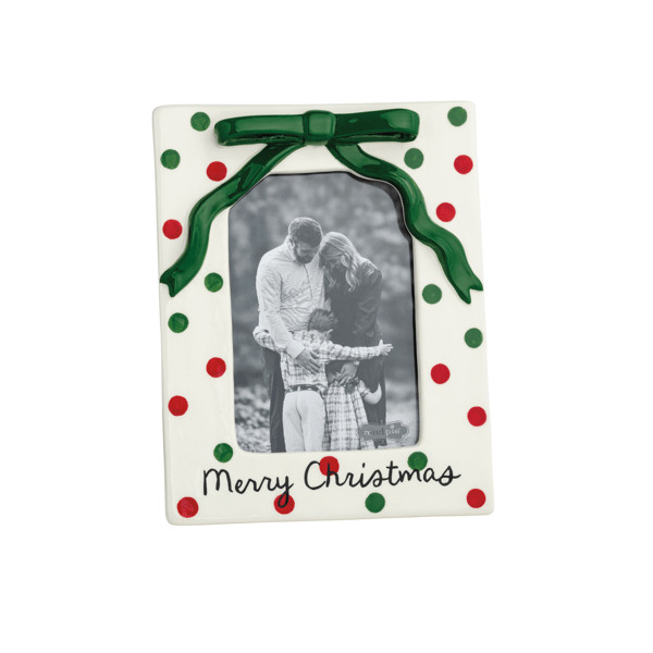 Dotted Ceramic Bow Christmas Frame | Mud Pie