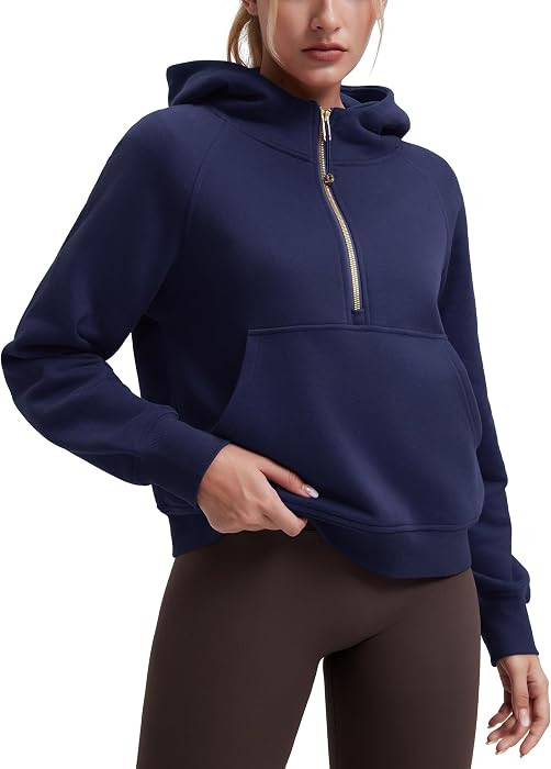 SUUKSESS Women Gold Half Zip up Cotton Hoodies Casual Pullover Sweatshirt | Amazon (US)