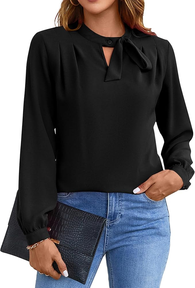 Blooming Jelly Womens Business Casual Tops Elegant Tie Neck Long Sleeve Dressy Fall Blouses 2024 ... | Amazon (US)