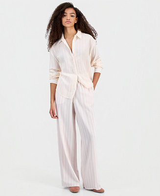 Hippie Rose Juniors' Button-Up Shirt & Wide-Leg Drawstring Pants - Macy's | Macy's