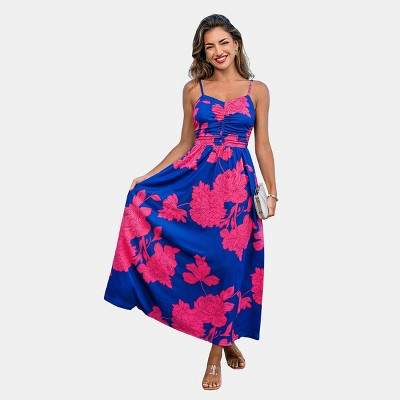 Cupshe Women's Vibrant Floral Print V neckline Maxi Dress-XL-Blue | Target