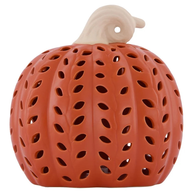 Light-Up Ceramic Pumpkin Tabletop Decoration, Orange, 8", Fall by Way To Celebrate | Walmart (US)