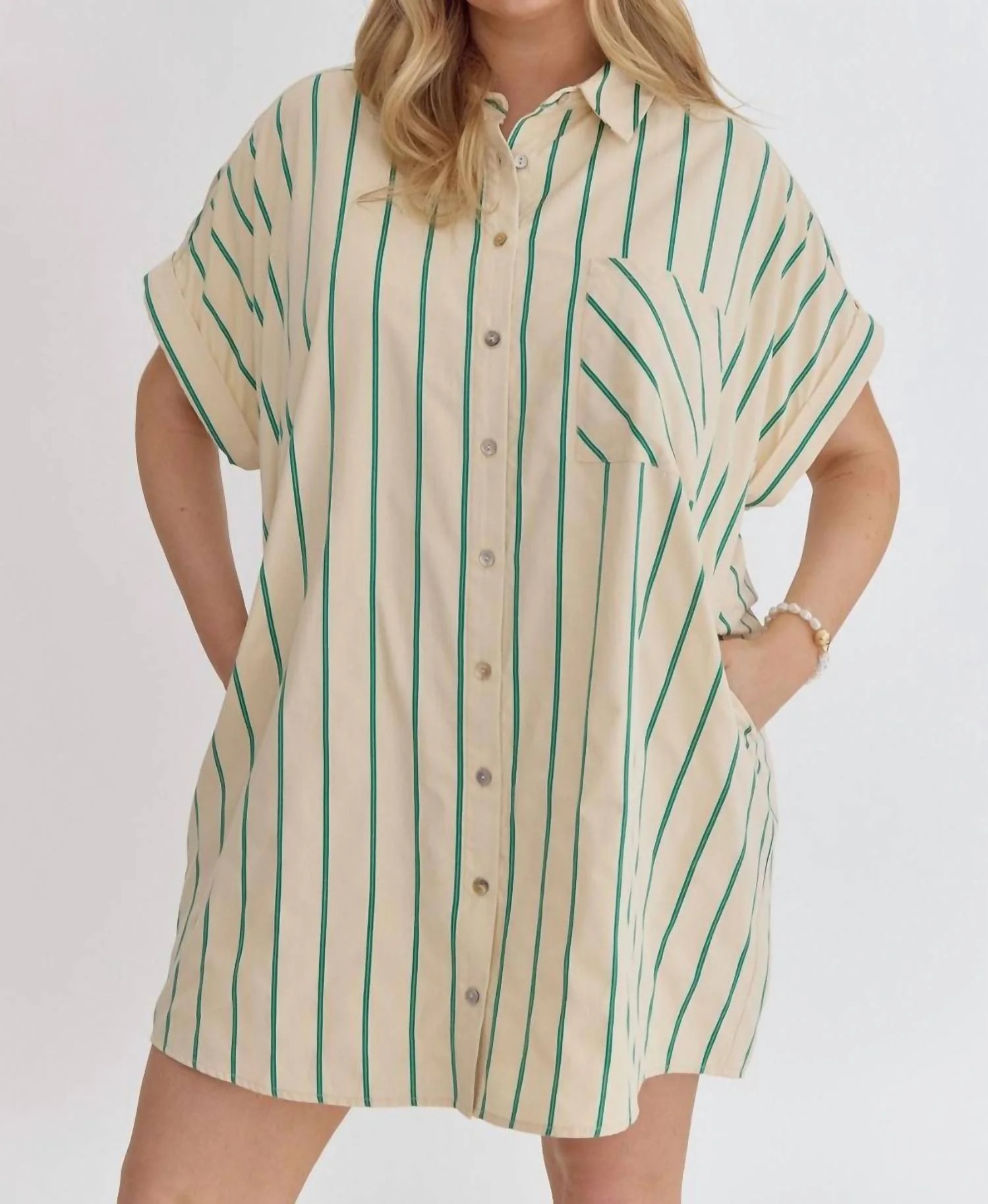 Striped Shirt Dress In Ecru | Shop Simon