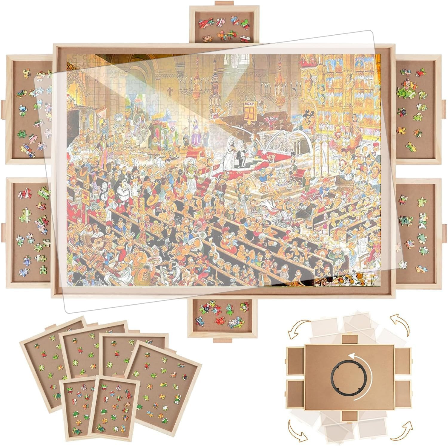 1000 Pieces Rotating Puzzle Board with 6 Drawers,30.16"x22.44" Portable Wooden Jigsaw Puzzle Table with Lazy Susan Spinning Cover | Amazon (US)