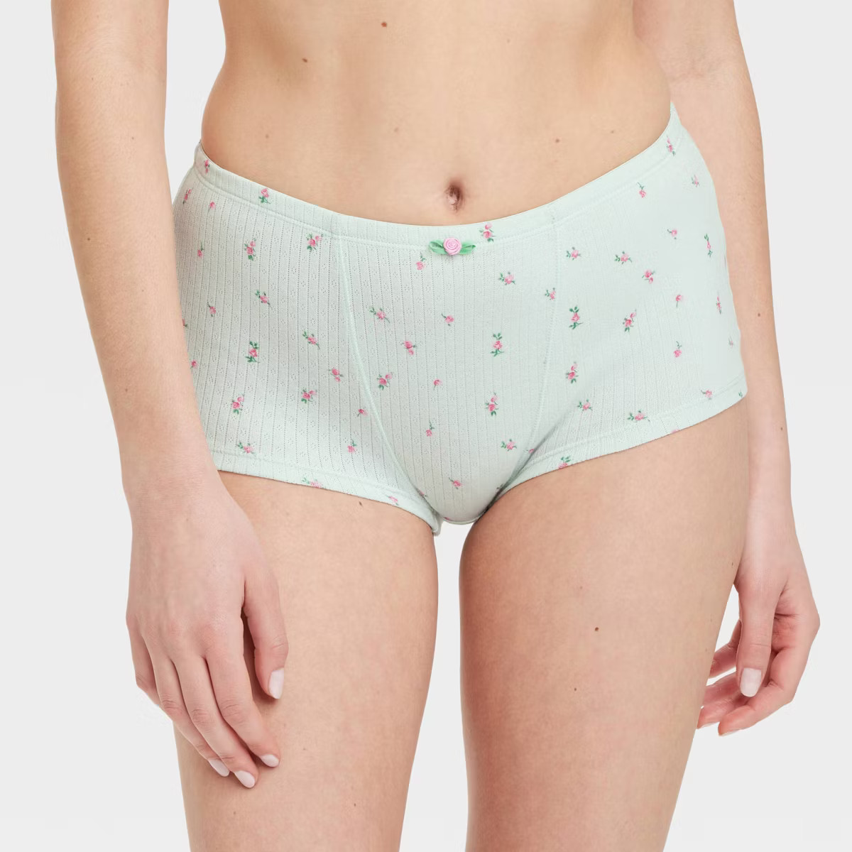 Women's Pointelle Boy Shorts - Colsie™ Green/Floral Print S | Target