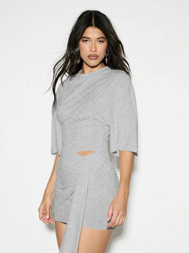 KIZN Cut Out Mini T Shirt Dress Contemporary Draped Design Asymmetric Hem Modern Casual Wear Chic Street Style Party Club Fashion | SHEIN