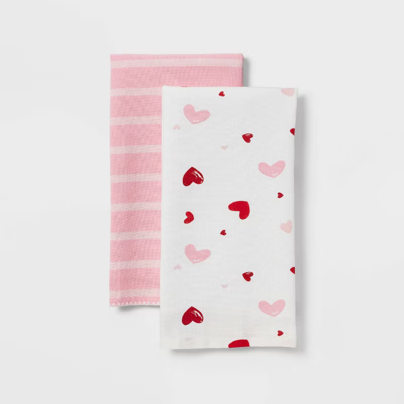 2pk Cotton Scattered Hearts Kitchen Towels - Threshold™ | Target