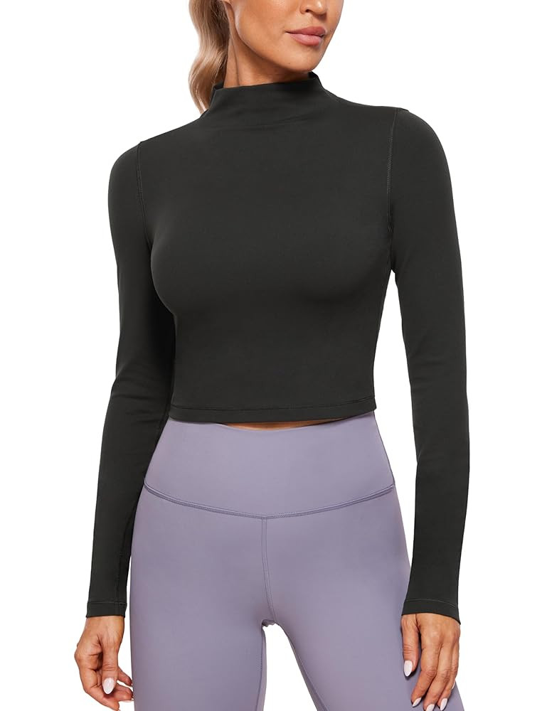 CRZ YOGA Womens Butterluxe Mock Turtleneck Long Sleeves Crop Tops Slim Fit Workout Casual T-Shirt... | Amazon (US)