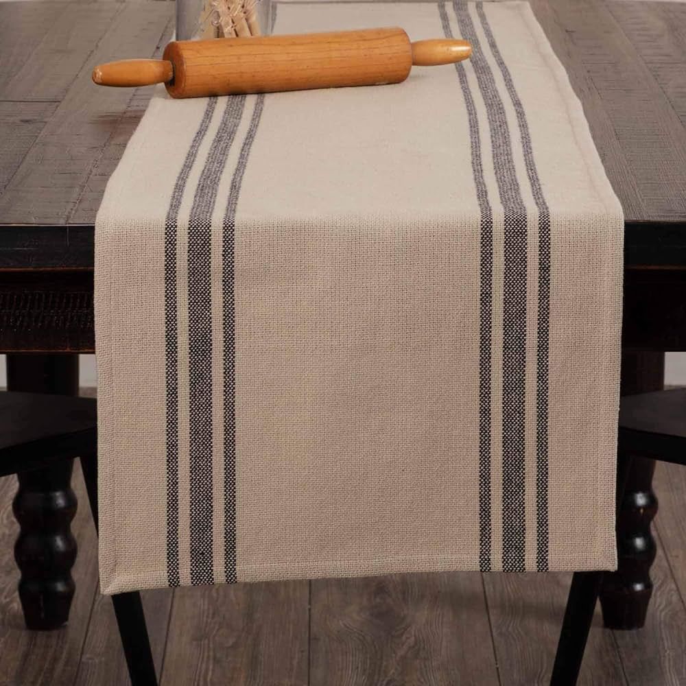 Mill House Stripe Black Table Runner, 72" Long, Farmhouse Primitive Grain Sack Stripe Fabric Tabl... | Amazon (US)