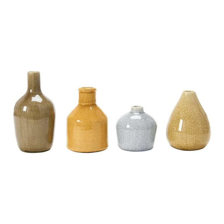 Main + Mesa Stoneware Bud Vases in Crackle Glaze, Grey/Mustard Tones, Set of 4 | Walmart (US)