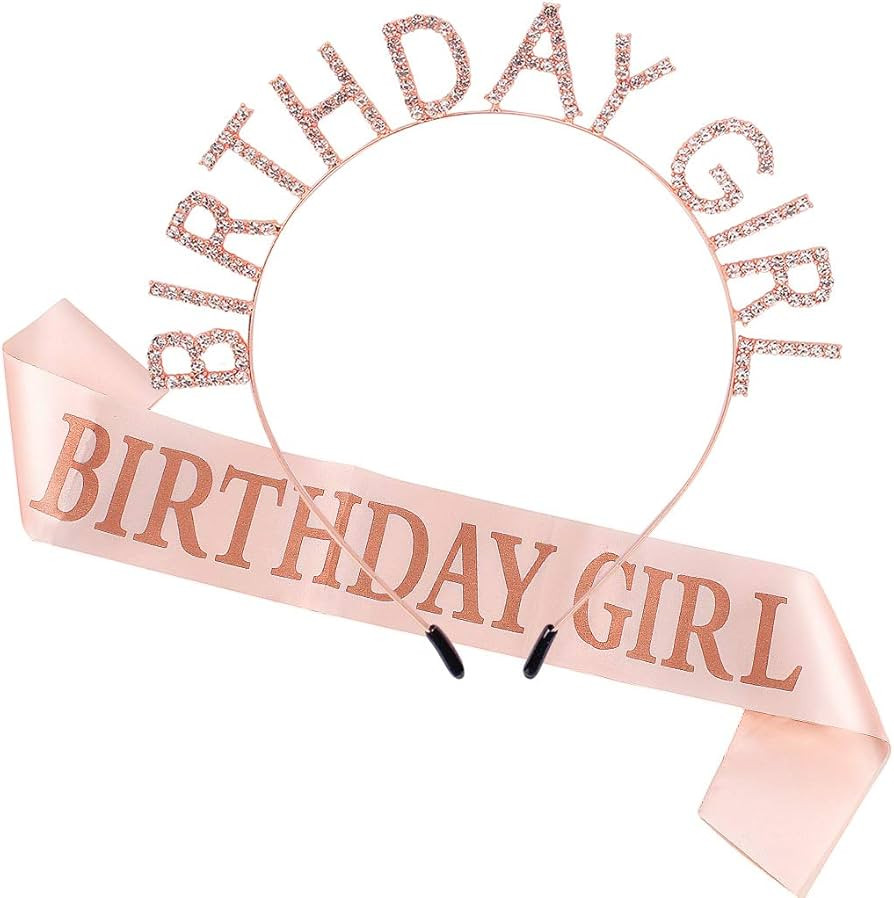 Birthday Crown for Women with Sash Rose Gold Birthday Tiara for Women Birthday Girl Headband Prin... | Amazon (US)