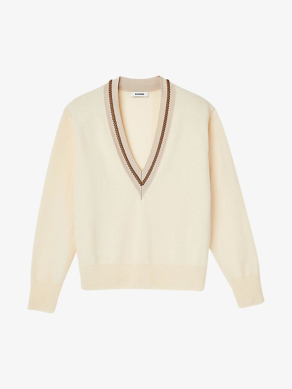 Embroidered-neck wool-blend sweatshirt | Selfridges