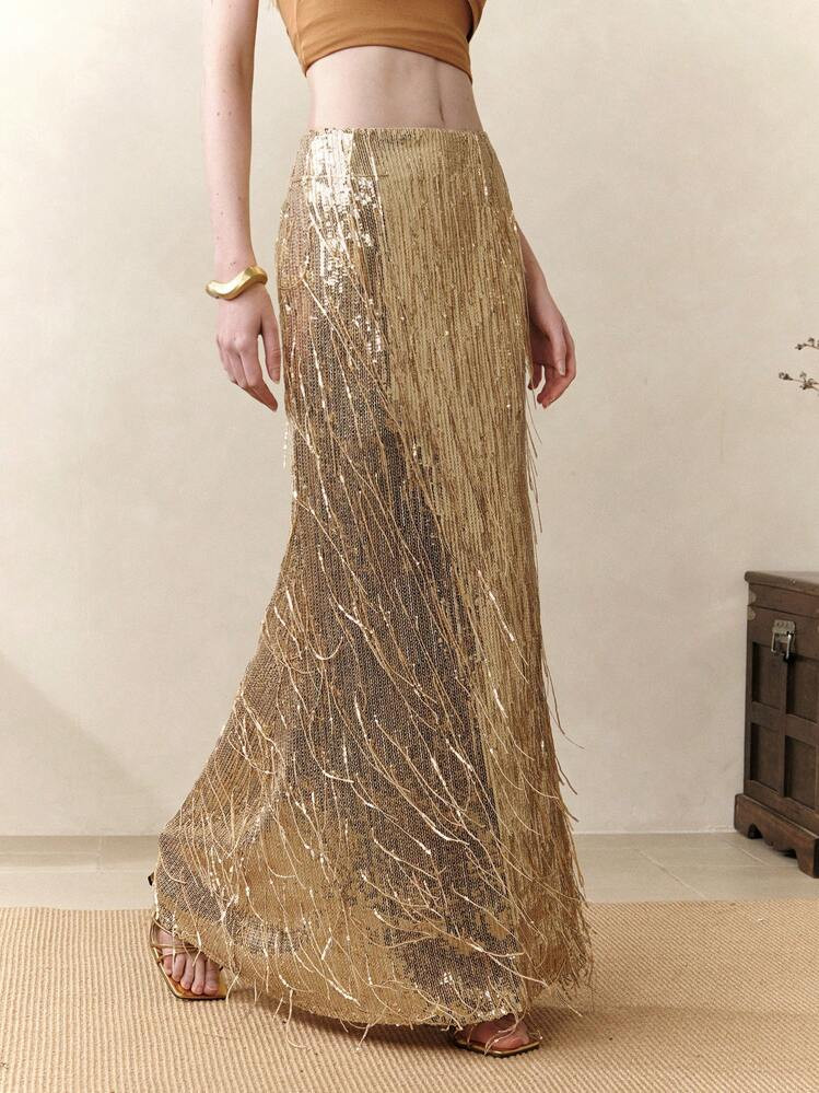 Arave Women's Sequin Fringe Silver Mermaid Skirt, Personalized For Party, / Elegant Evening Skirt... | SHEIN